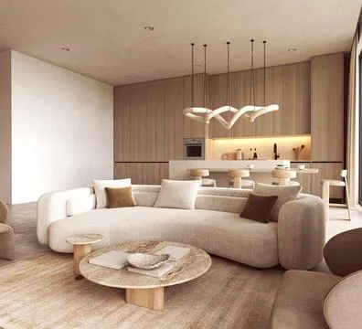 Fabric sofa and template empty wall mockup in modern contemporary living room Stock Illustration