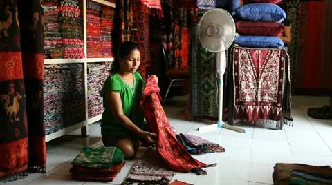 At the fabric store Stock Footage 22113926