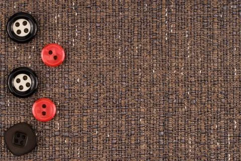 Fabric texture with buttons. Abstract background, empty template. Stock Photos