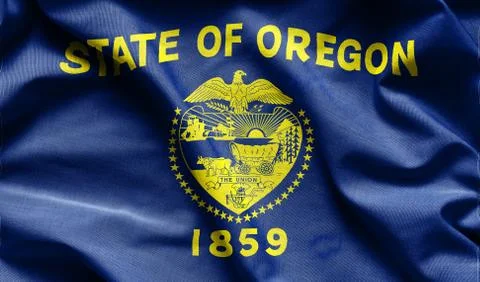 Fabric texture of the Oregon Flag - Flags from the USA 库存照片