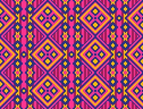 Fabric thai ethnic pattern, silk weaving colorful pattern, fabric native se.. Ilustración de archivo