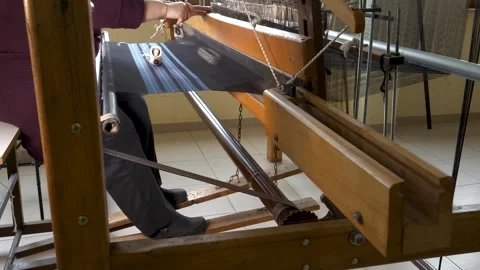 Fabric Weaving With Traditional Methods Stock Footage 332308431