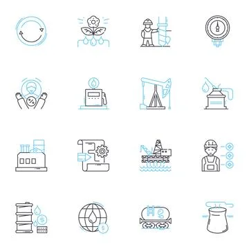 Fabrication linear icons set. Welding, Machining, Assembly, Forming, Shaping Stock Illustration