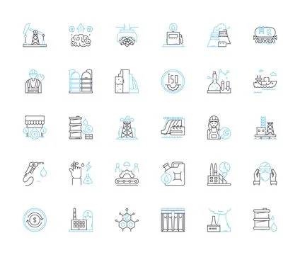 Fabrication linear icons set. Welding, Machining, Assembly, Forming, Shaping Stock Illustration