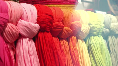 Fabrics Of Different Colors In A Fabric Store Stock Footage 135997798