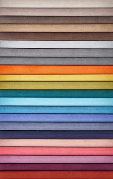 Fabrics samples collection as decorative background in store Foto stock