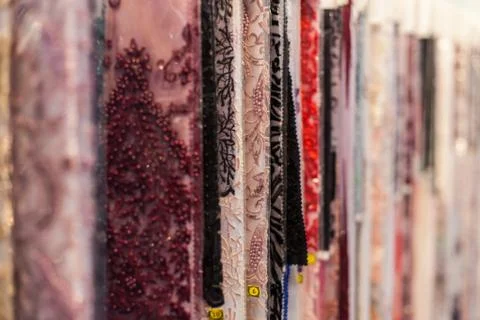 Fabrics on the shelf 스톡 사진