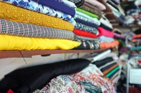 Fabrics in tailor's workshop Stock Photos