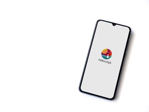 Fabulous app launch screen with logo on the display of a black mobile smartph Stock Photos