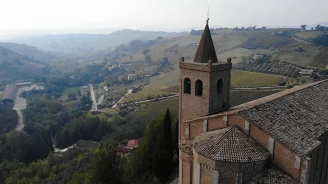 Fabulous circuar drone view over a castle on the top of a mountain Stock Footage 113284591