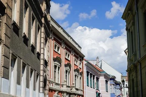 Fabulous fassades from old houses in a street in hungary Stock Photos