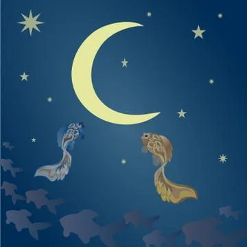 Fabulous fish in the sky Stock Illustration