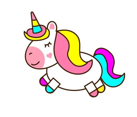 Fabulous magic multicolored unicorn with mane and horn, vector. Drawing cute Stock Illustration