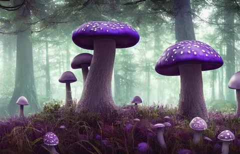 Fabulous mystical mushrooms, Magical mushrooms in the forest. Stock Illustration