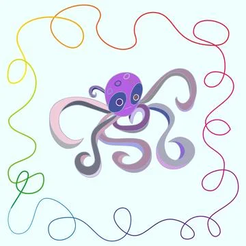 Fabulous octopus in a multi-colored frame Stock Illustration