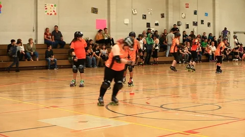 Fabulous Sin City Junior Rollers Practice Skating at Derby Intermission Stock Footage 97560162