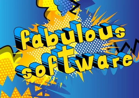 Fabulous Software - Comic book style word on abstract background. Illustrazione stock