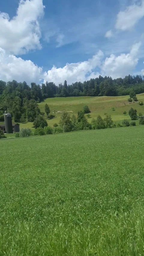 Fabulous Swiss fields and mountains from the road. Stock Footage 336687093