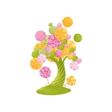 Fabulous tree with candy and orange slice on the branches. Vector illustration Stock Illustration