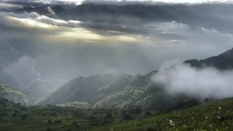 Fabulous view in the mountains, clouds below the mountains Stock Footage 260003792