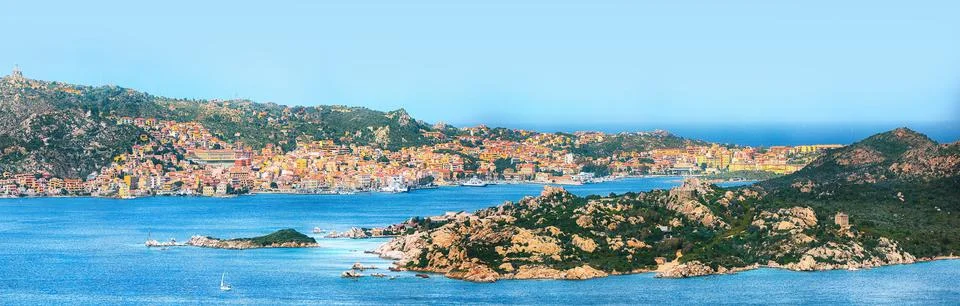 Fabulous view on  Santo Stefano and La Maddalena islands from Palau. Stock Photos