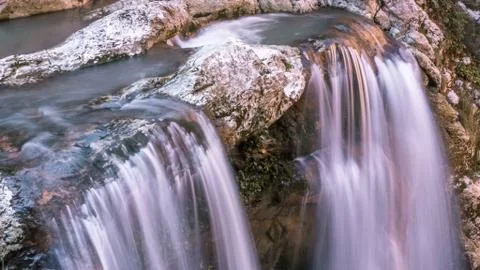 Fabulous waterfall in Caucasus mountains Stock Photos