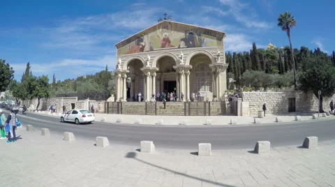 The facade of the All Nations Church in Jerusalem. Stock Footage 65099287