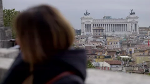 Facade altar of the fatherland view as background. City of Rome. Video 4K Stock Footage 266297893