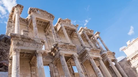 Facade of ancient Celsius Library in Ephesus Timelapse, Turkey Stock Footage 83255899