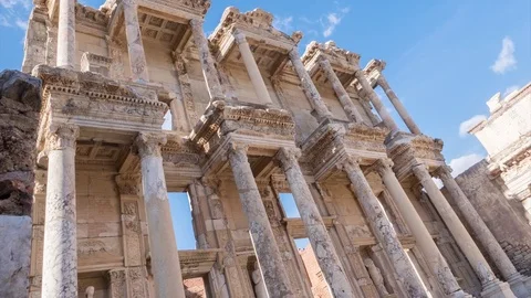 Facade of ancient Celsius Library in Ephesus Timelapse, Turkey Stock Footage 83255908