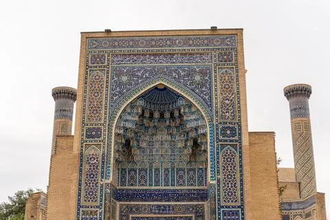 Facade and dome of Gur-e-Amir - a mausoleum of the Asian conqueror Timur. T.. Stock Photos