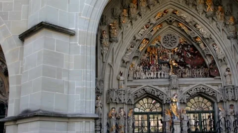 Facade and main portal of Bern cathedral.  Switzerland Stock Footage 42236725