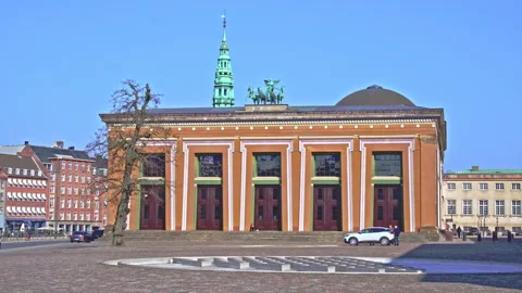 Facade and square in front of the Thorvaldsen museum in Copenhagen Stock Footage 197484353