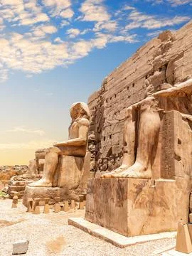 Facade and statues of the third pylon of the Karnak Temple, Luxor, Egypt Stock Photos