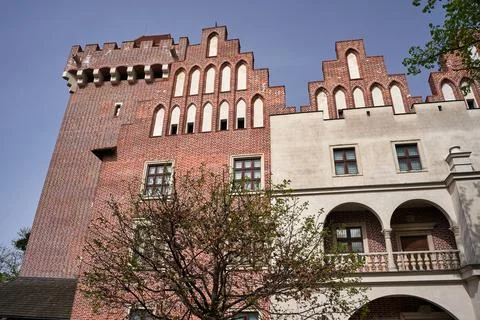 Facade and tower  red brick  reconstructed historic royal castle   in Poznan Stock Photos
