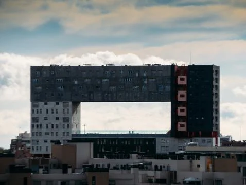 The facade of the apartment building Edificio Mirador, a postmodern architecture Stock Photos