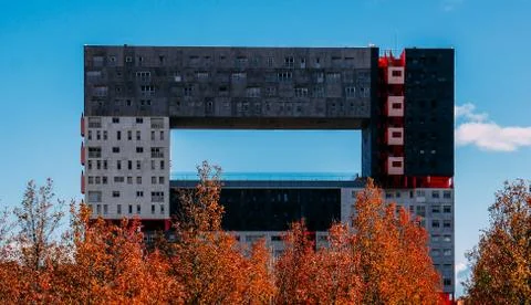 Facade of the apartment building Edificio Mirador, in Sanchinarro, Madrid, Spain Stock Photos