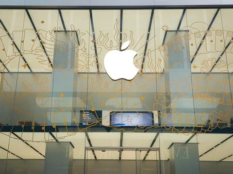 Facade of Apple flagship store at Tsim Sha Tsui. Stock Photos