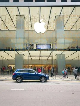 Facade of Apple flagship store at Tsim Sha Tsui. Stock Photos