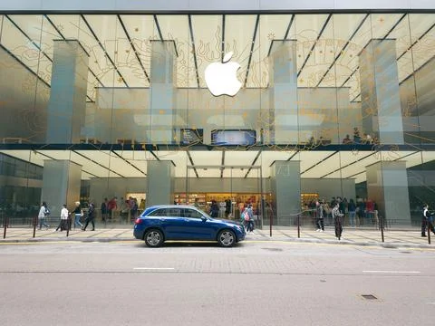 Facade of Apple flagship store at Tsim Sha Tsui. Stock Photos