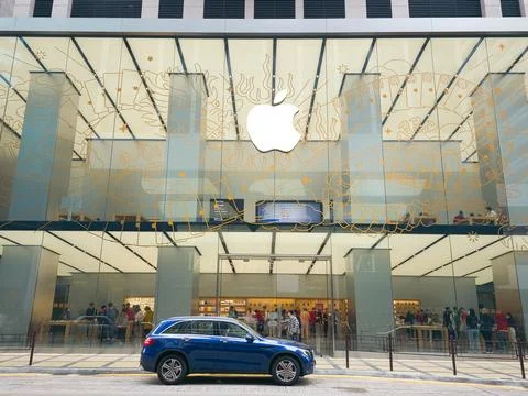 Facade of Apple flagship store at Tsim Sha Tsui. Stock Photos