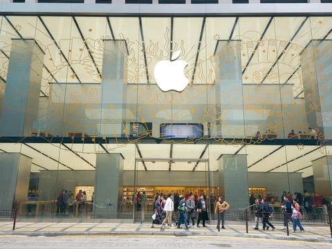 Facade of Apple flagship store at Tsim Sha Tsui. Stock Photos