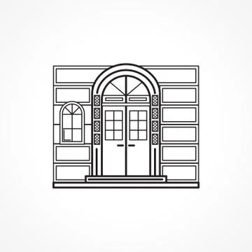 Facade arch door black line icon Stock Illustration
