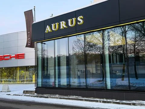 Facade Aurus car store. Aurus company logo. Stock Photos