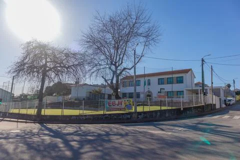 Facade of Basic School of Oliveira Santa Maria Stock Photos