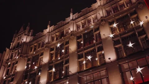 The facade of a beautiful building decorated with backlight in the background 動画素材 143811891