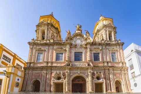 Facade of the beautiful ornate church of San Luis de los Franceses in historic t Stock Photos