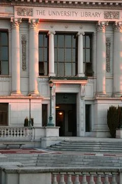 Facade of Berkeley University library at sunset Stock Photos