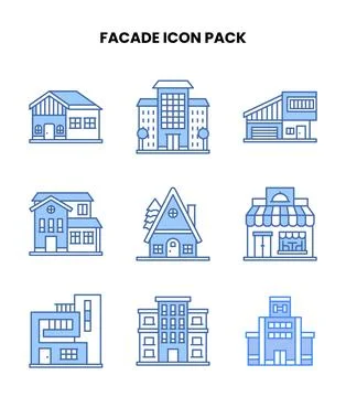 Facade Blue Collection Icons Pack Stock Illustration