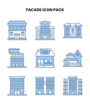 Facade Blue Design Icons Pack Ilustración de archivo